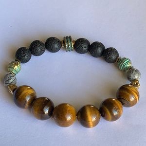 Mens natural stone bead elastic bracelet